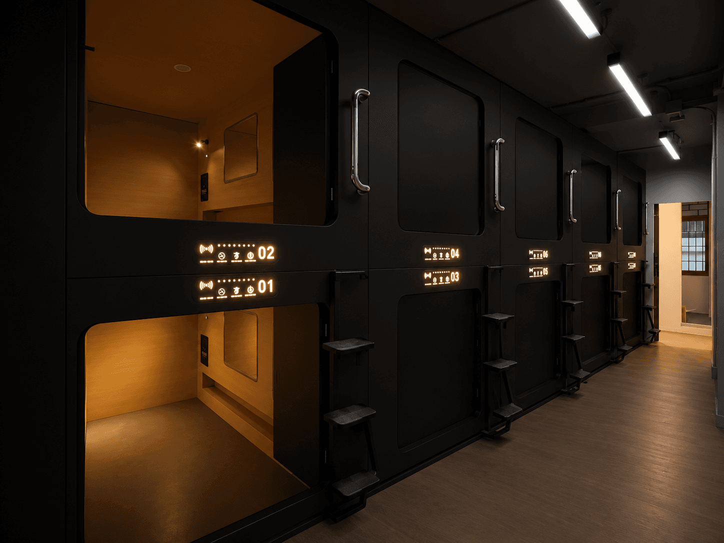 Capsule corridor, wide angle view
